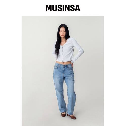 GLOWNY 浅蓝色牛仔裤女显瘦百搭高腰复古MUSINSA韩国官网直邮进口