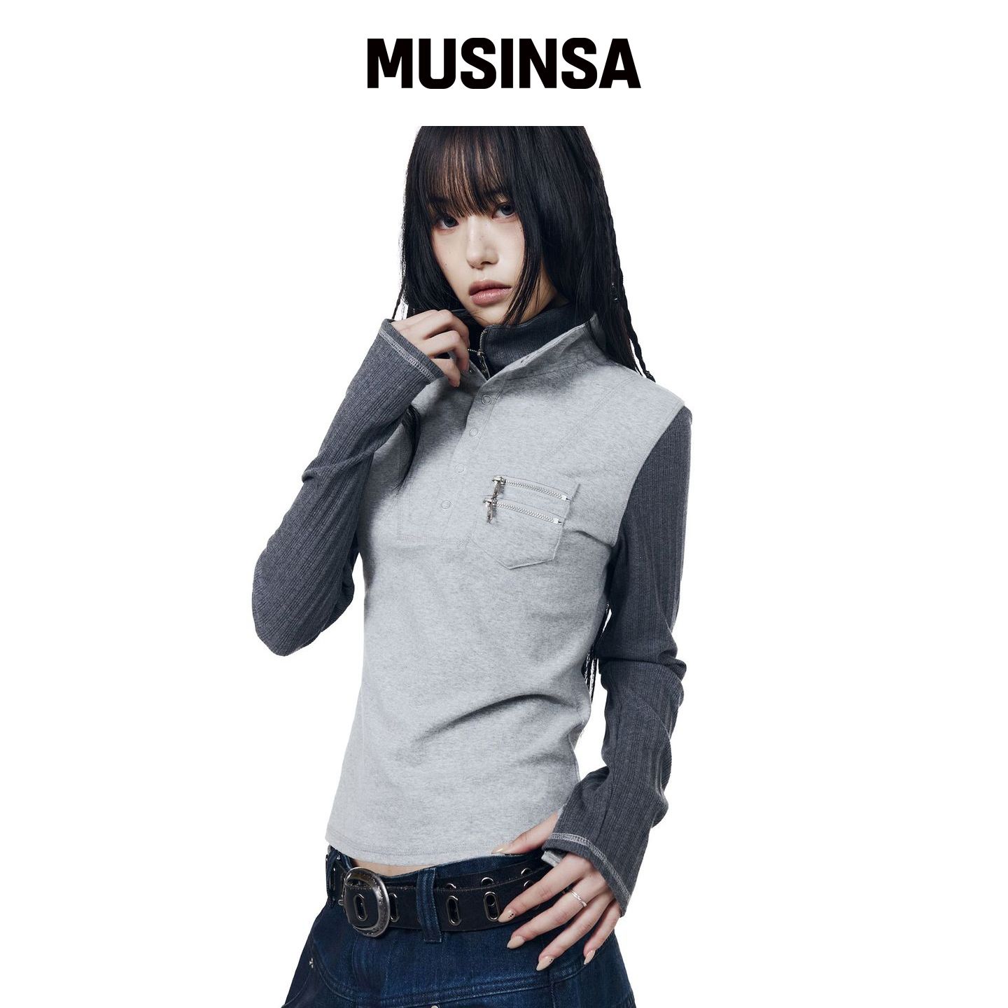 AAKAM 双高领长袖衫(灰色) MUSINSA韩国官网直邮进口