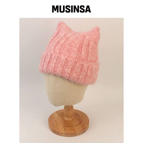 UNIVERSAL CHEMISTRY 羊毛猫咪粉色针织帽 MUSIN韩国官网直邮进口