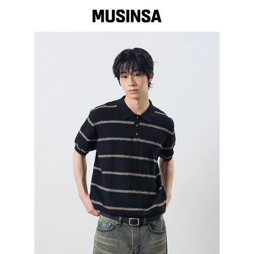 DEEP SENSE 条纹毛圈相机半袖针织衫韩国官网直邮进口MUSINSA