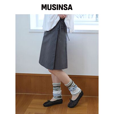 COMONINOZ W WRAP CHECK SKIRT [深灰色]韩国官网直邮进口MUSINSA