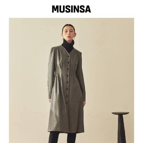 ACUD V-NECK WOOL SHIRT DRESS_GREY韩国官网直邮进口MUSINSA