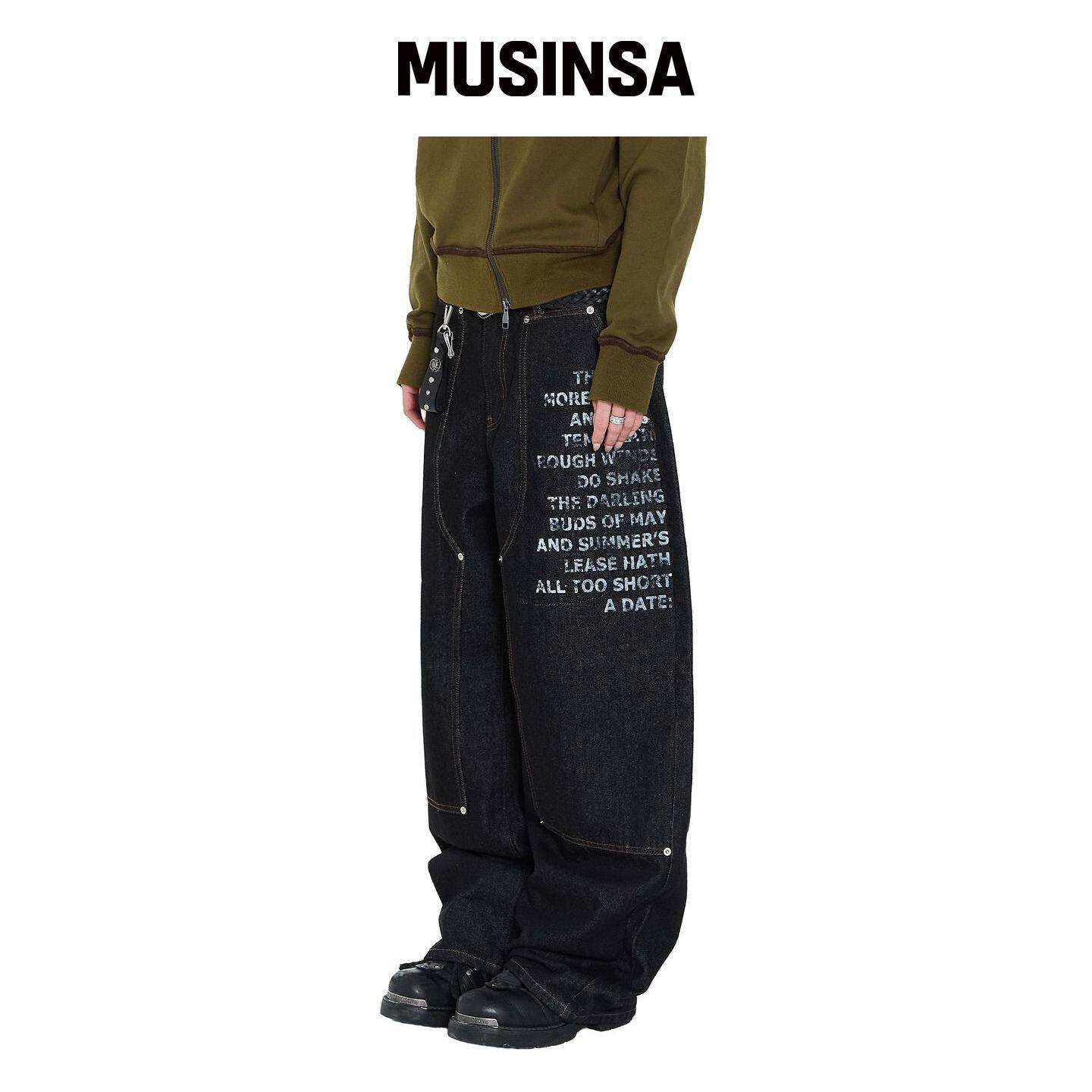 AAKAM 双膝字母牛仔裤(黑色) MUSINSA韩国官网直邮进口