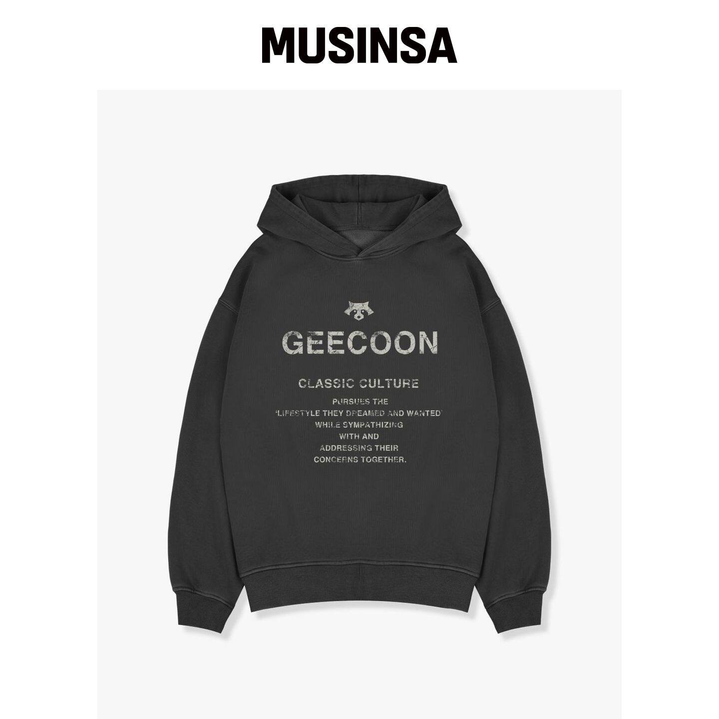 GEECOON 颜料染色复古字母印花连帽卫衣 GEE257-韩国官网直邮进口