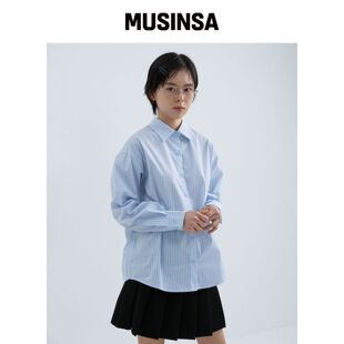 CGP (女款) 条纹衬衫-天蓝色 MUSINSA韩国官网直邮进口