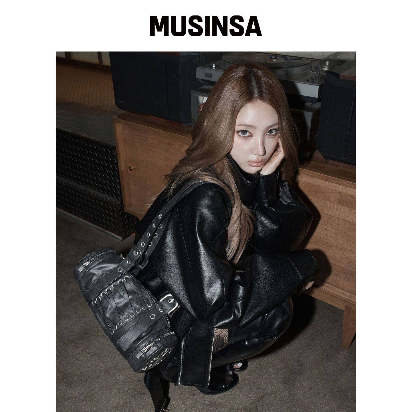 AS YOU ARE 束身衣皮革 shoulder包 黑色 MUSINS韩国官网直邮进口
