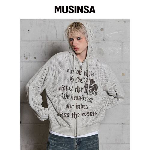 HOODHOOD 克洛弗字母刺绣针织连帽外套MUSINSA韩国直邮官方正品