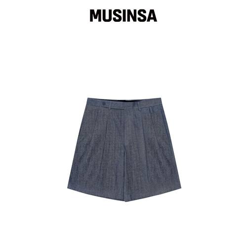 HONGWOOSUNG 2TUCKS DENIM SHORTS_INDIGO韩国官网直邮进口