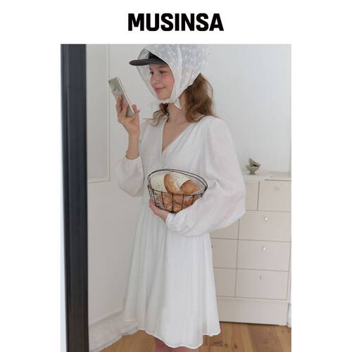 RE L Vin-rouge褶皱连衣裙（白色） MUSINSA韩国官网直邮进口