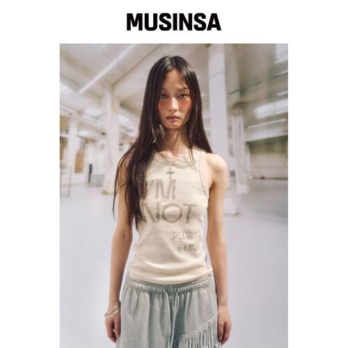 SOMSOC PUNKY标语罗纹背心_CREAM MUSINSA韩国官网直邮进口