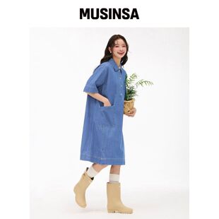 CHASECULT 女性牛仔衬衫领连衣裙-天蓝色 MUSINS韩国官网直邮进口