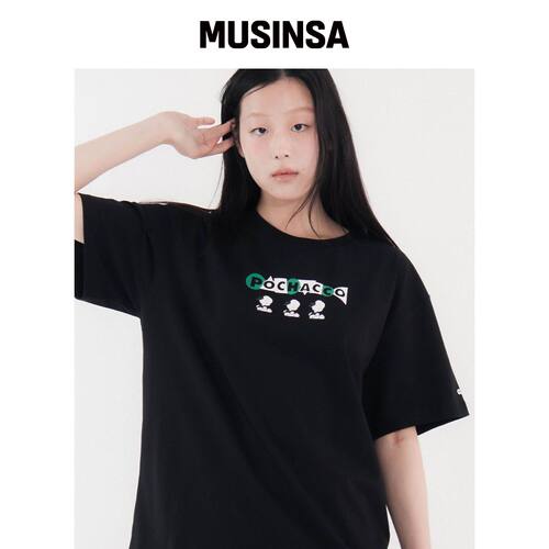 CHICKS CHACO几何图案背带裤短袖T恤黑色 MUSINS韩国官网直邮进口