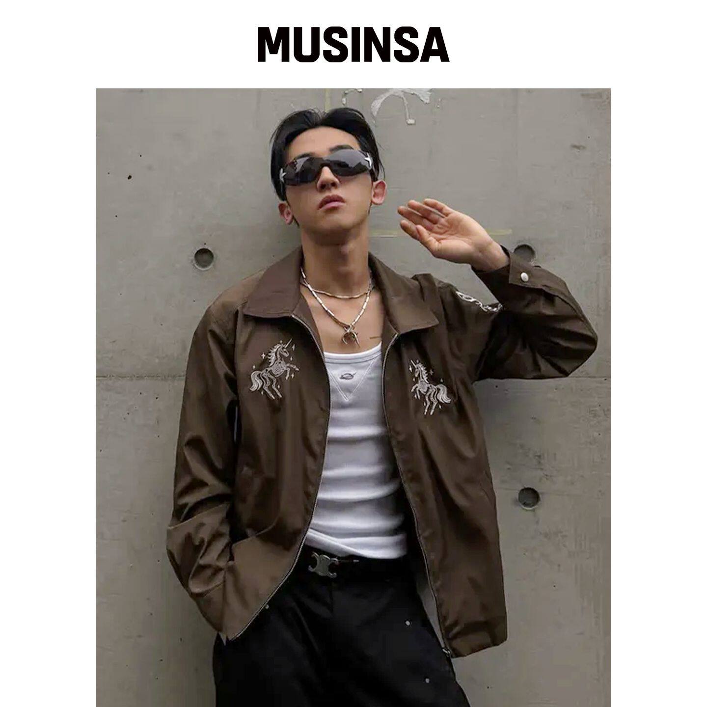 KRUXH 制服刺绣蓝色blouson夹克卡其色 MUSINSA韩国官网直邮进口