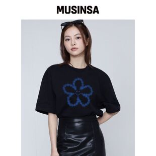 GRAVER [UNISEX]刺绣花短袖T恤_黑色韩国官网直邮进口MUSINSA