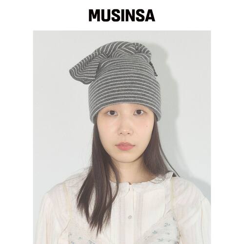 FUNFROMFUN 打结毛线帽，灰色+象牙色 MUSINSA韩国官网直邮进口