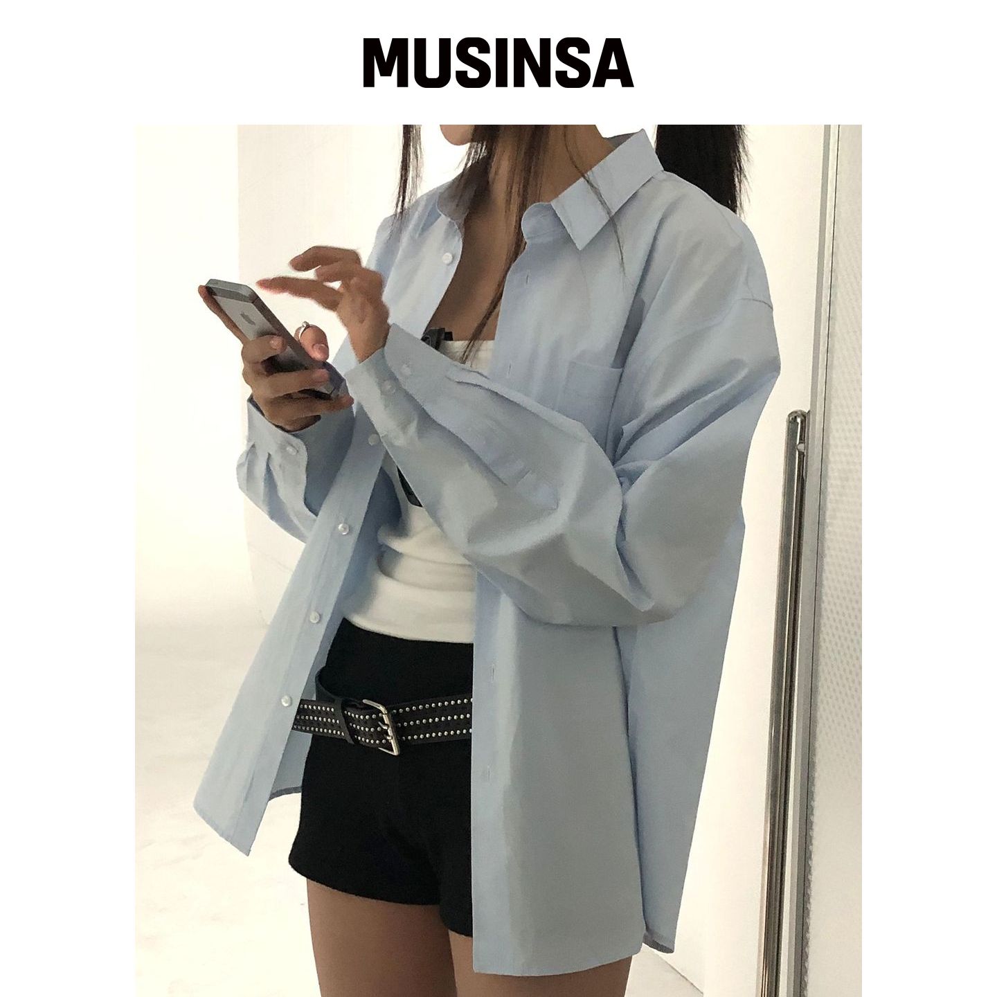 CHICKS 基础款口袋长袖衬衫天蓝色 MUSINSA韩国直邮官方正品