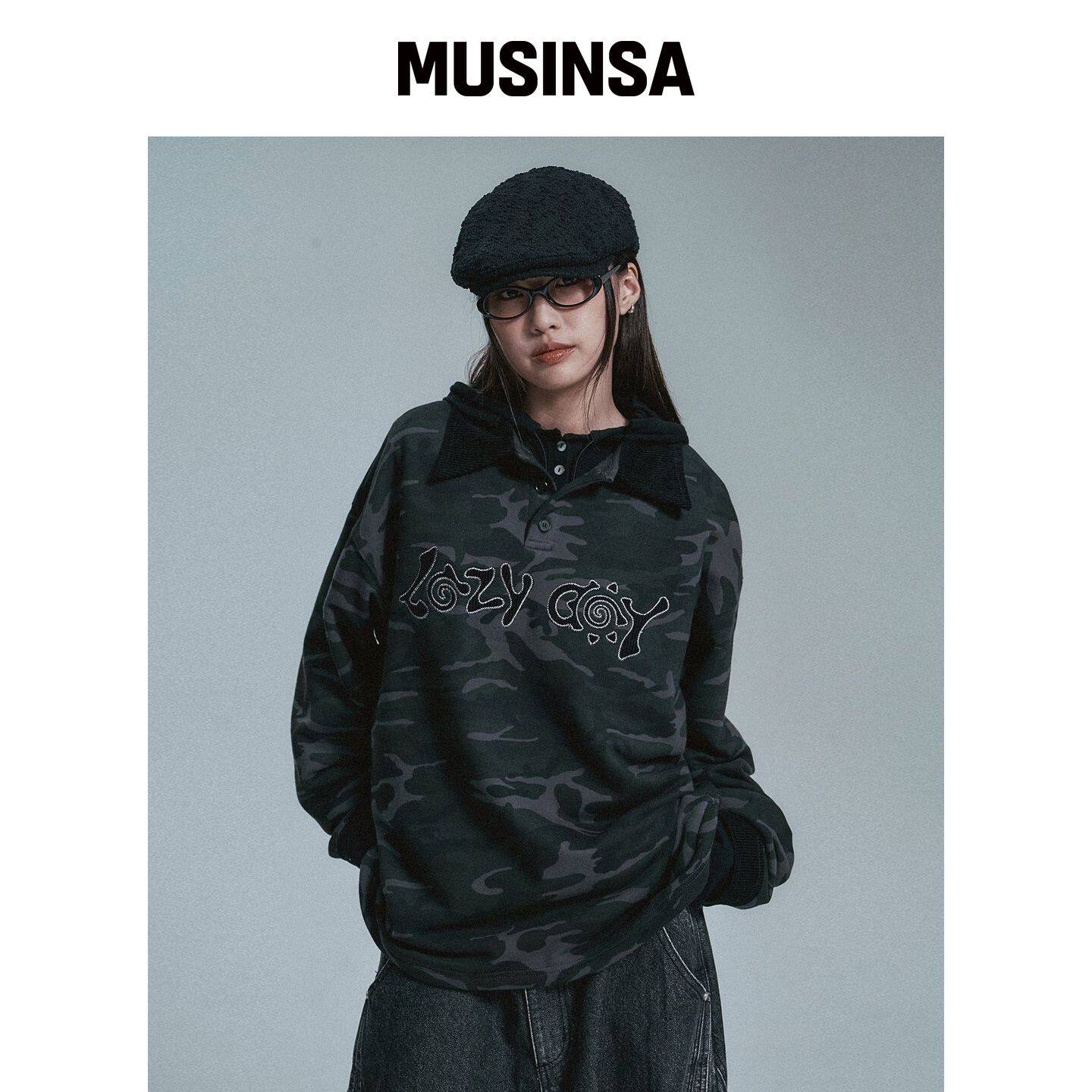 MOO 阿普利凯迷彩橄榄球T恤 - 黑色 MUSINSA韩国官网直邮进口