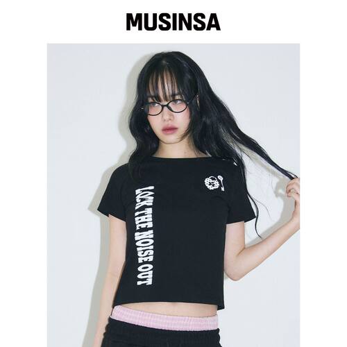 SLEEKGLOW UNLOCK 磨砂短款T恤[黑色] MUSINSA韩国官网直邮进口