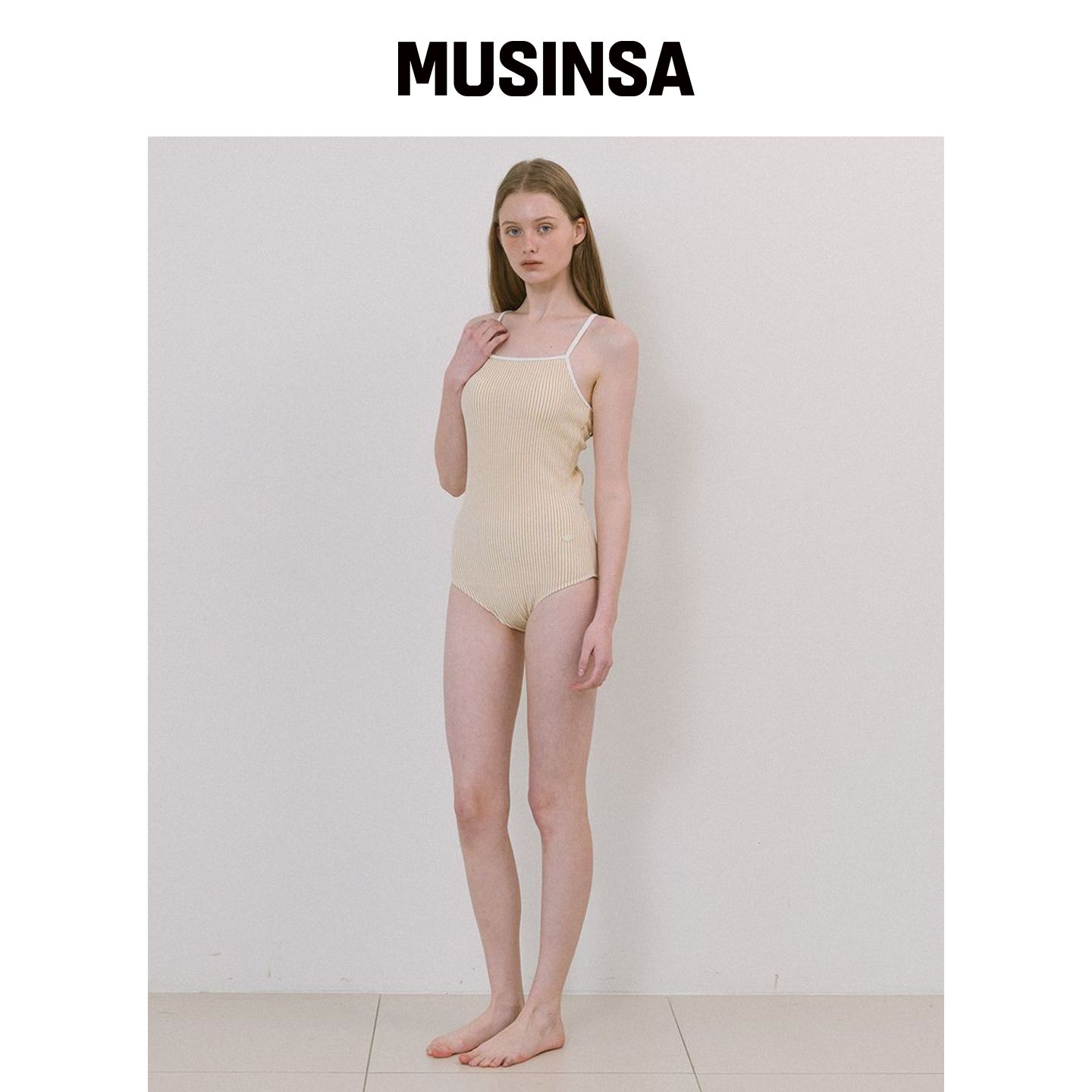 LAMINEZ 条纹开背泳衣 - 黄色 MUSINSA韩国直邮官方正品