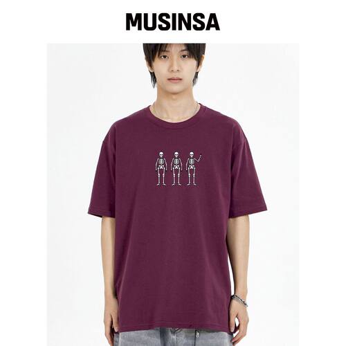 BY.L MONSTER 骷髅半高领T恤 葡萄酒色韩国官网直邮进口MUSINSA