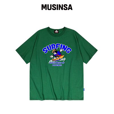 TRIPSHION BLUE SURFING CAT GRAPHIC T恤 - 绿韩国官网直邮进口