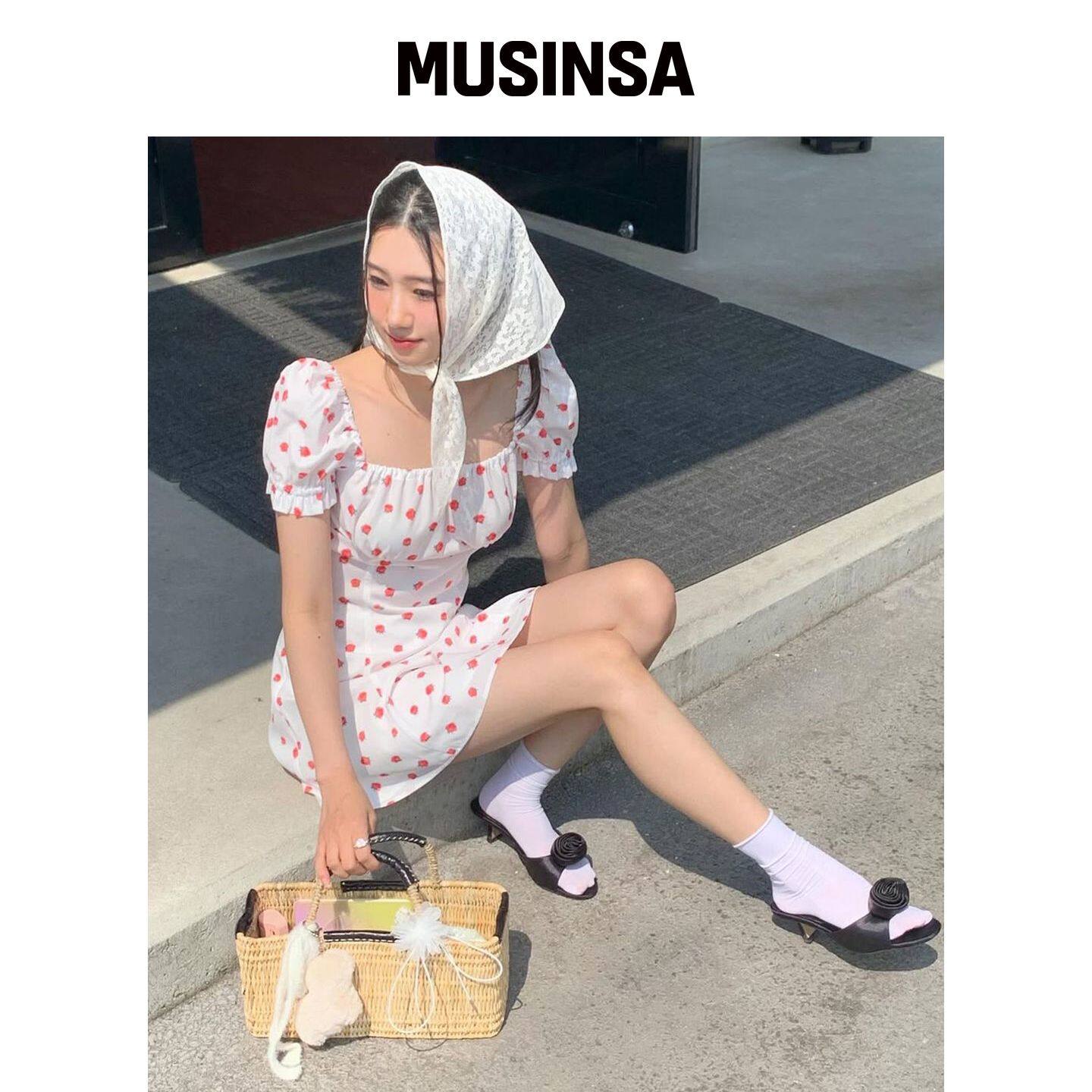 YOUHEE 花卉图案泡泡裙白色 MUSINSA韩国官网直邮进口