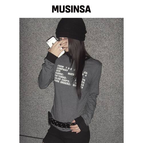 CHICKS FROM 条纹长袖衫 深蓝色 MUSINSA韩国直邮官方正品