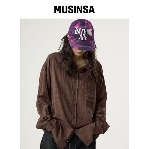 UNKNOWN PLANET 普拉内特格纹衬衫棕色 MUSINSA韩国直邮官方正品