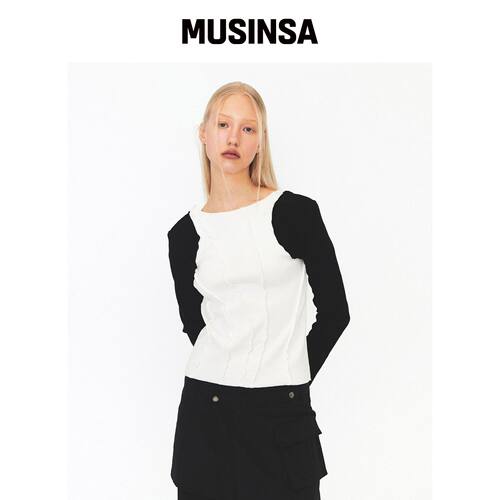DIAGONAL CUTTING RIBBED TEE（mix1） MUSINSA韩国官网直邮进口