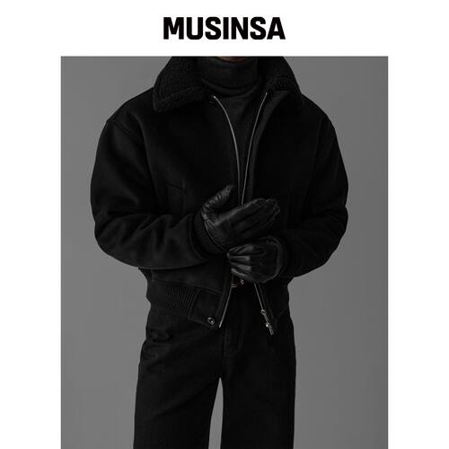 BOWLOW PRODUCT 黑色绒面短款穆斯坦外套 MUSINS韩国官网直邮进口