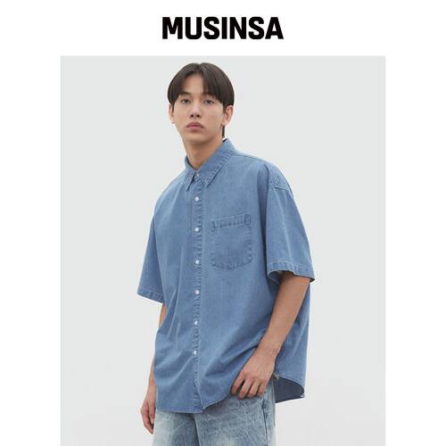 DECET 牛仔短袖衬衫 DCSH004 浅蓝色 MUSINSA韩国官网直邮进口