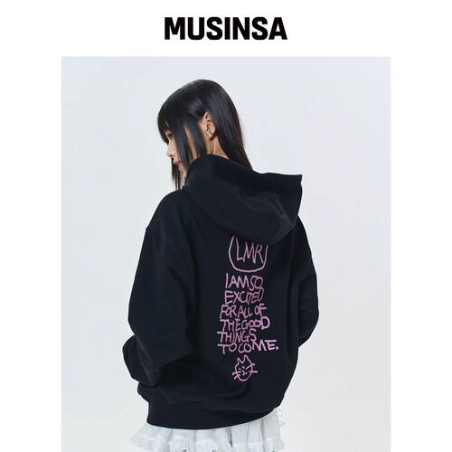 LMR 标志 LOGO 手绘图案连帽卫衣黑色 MUSINSA韩国官网直邮进口