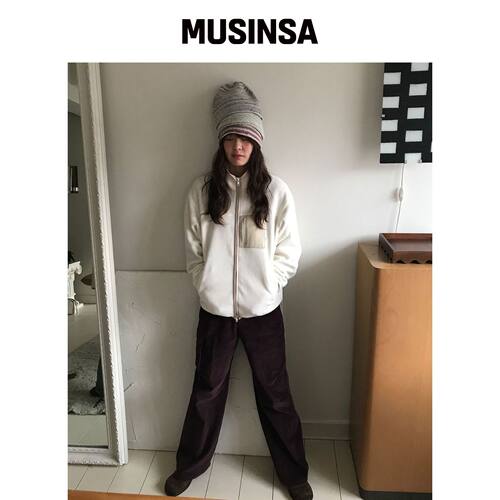 MA JOURNEE 拼色抓绒拉链外套_象牙白 MUSINSA韩国官网直邮进口