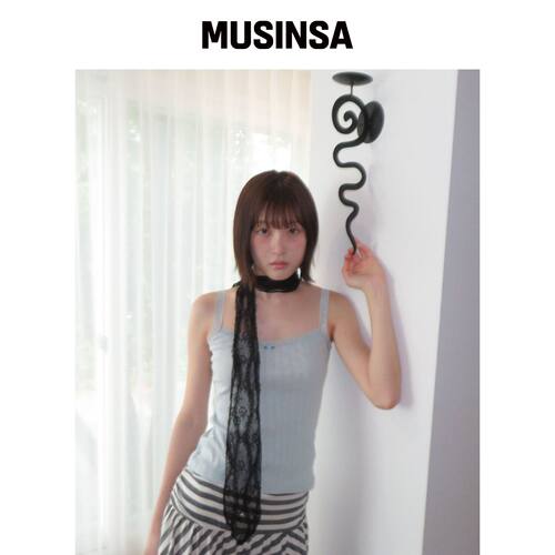 FUNFROMFUN 蕾丝轮廓围巾，黑色 MUSINSA韩国官网直邮进口