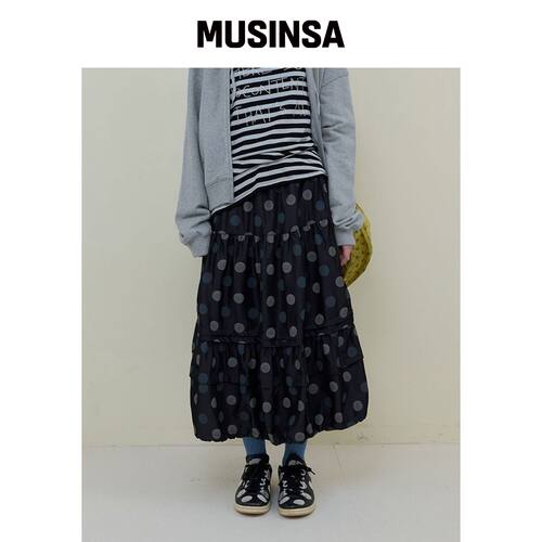 NOCONTENT 250. 点缀褶皱裙 _ 黑色 MUSINSA韩国官网直邮进口