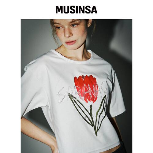 SARANAGI SE0526-CROP T-SHIRT(white)韩国官网直邮进口MUSINSA