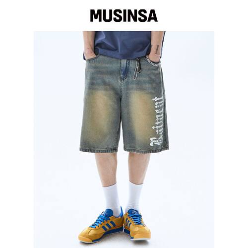 RAIMENT 西部水洗牛仔百慕大裤_中蓝色 MUSINSA韩国官网直邮进口