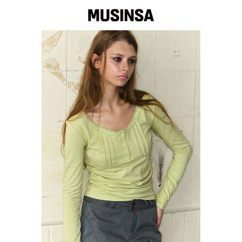 EXPIRED GIRL Pintuck Lace Top Lime MUSINSA韩国官网直邮进口