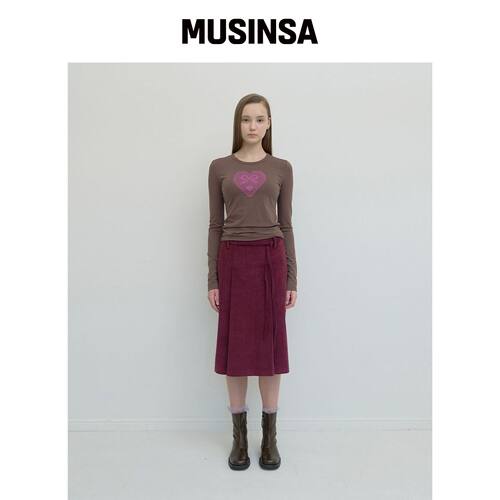 PISCESS 绑带葡萄酒色灯芯绒裙子 MUSINSA韩国官网直邮进口