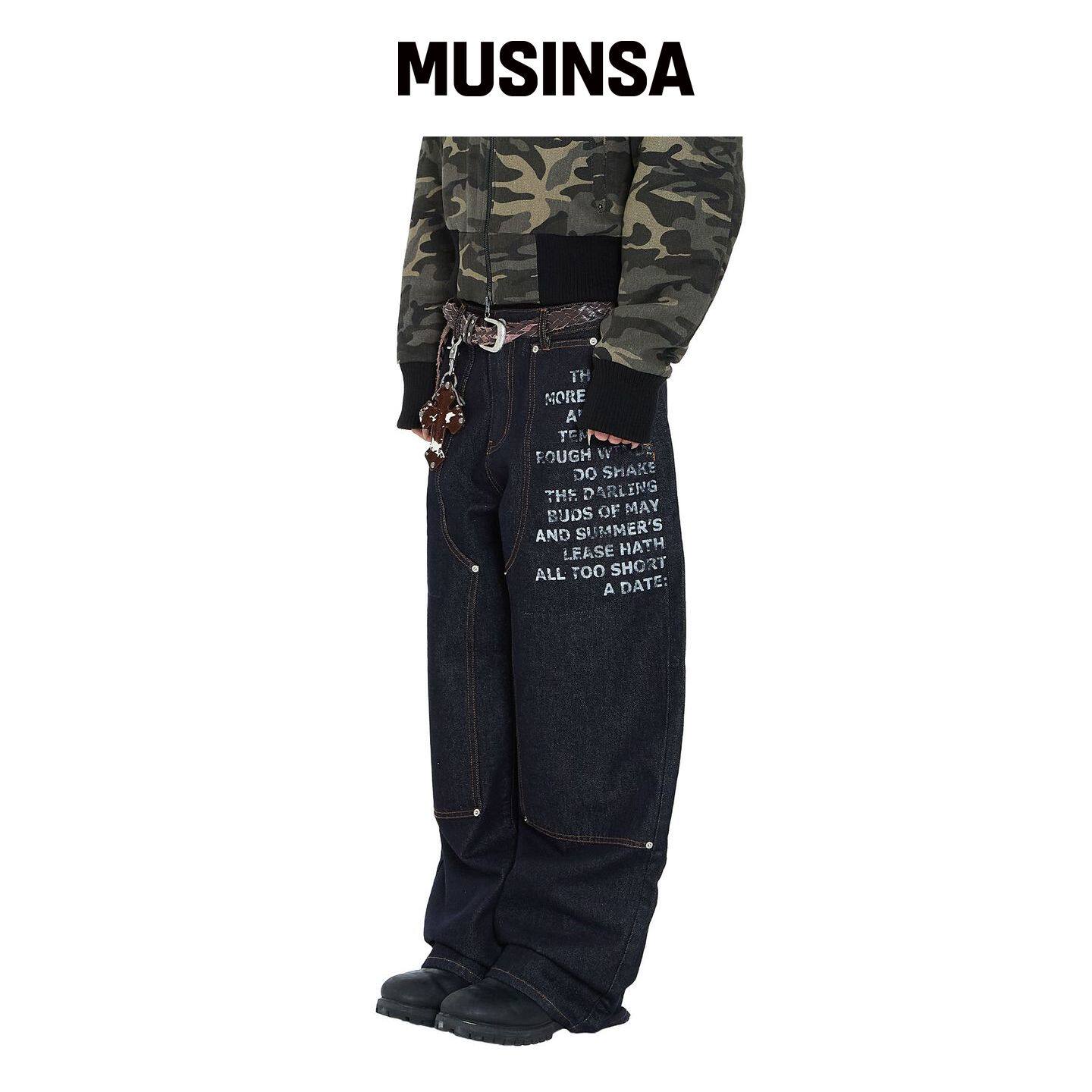 AAKAM 双膝字母牛仔裤(蓝色) MUSINSA韩国官网直邮进口