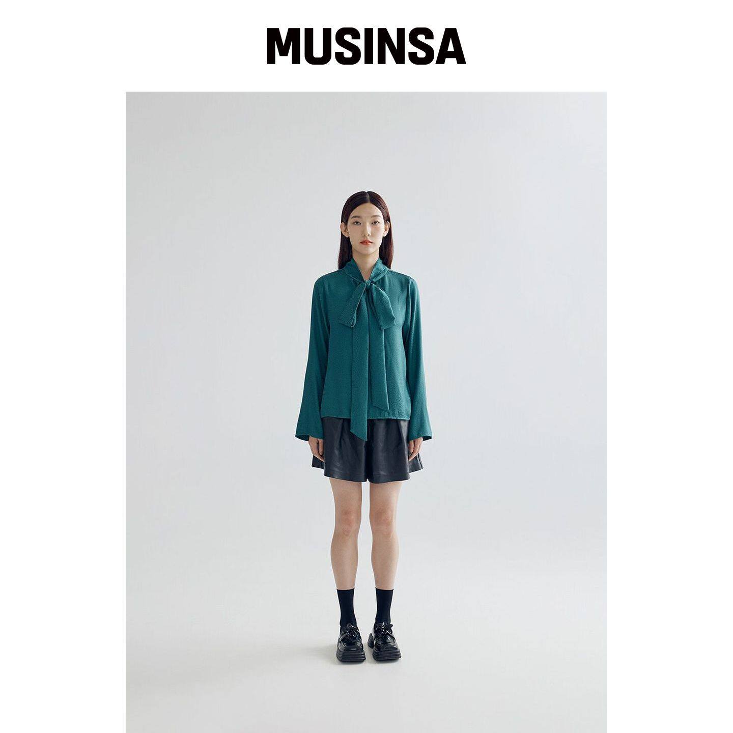 BOMNAL BOUTIQUE 豹纹领带衬衫 _ 深绿色 MUSINS韩国官网直邮进口