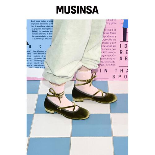 LEVASE 例如：天鹅绒玛丽珍鞋-卡其色 2cm MUSIN韩国官网直邮进口