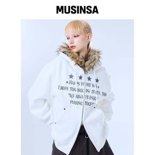 LUVISTRUE FS LETTER HOOD ZIPUP（白色） MUSIN韩国官网直邮进口