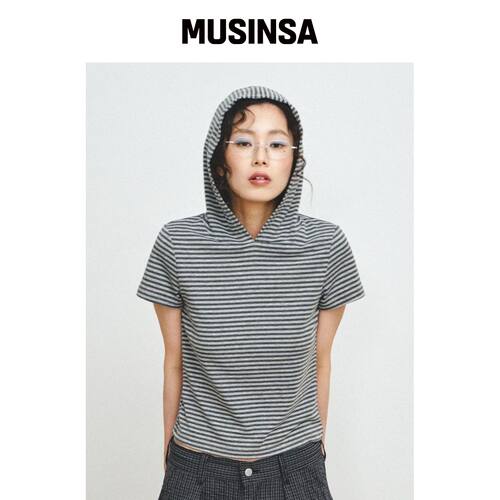PLZPROJECT 短袖连帽T恤，灰色 MUSINSA韩国官网直邮进口