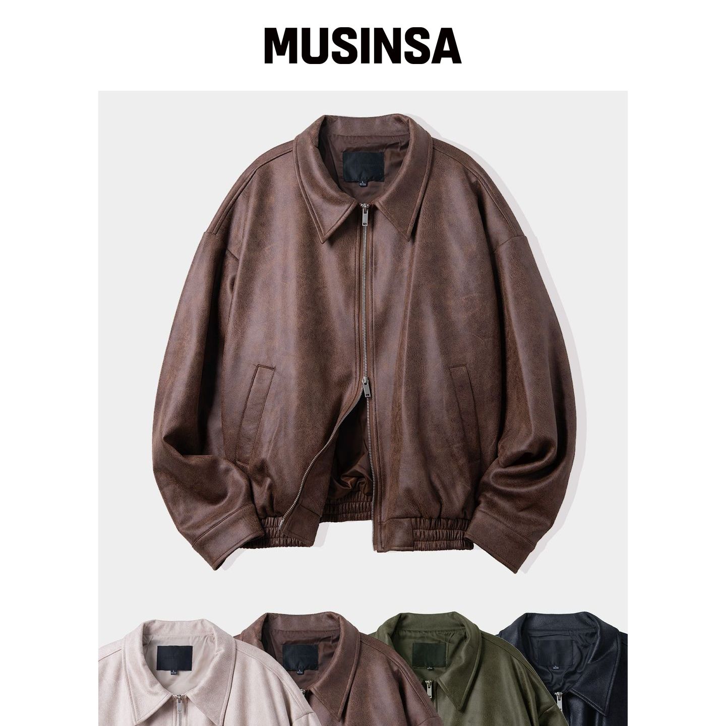 BLACK MOMENT 素皮宽松版简约骑行夹克 MUSINSA韩国直邮官方正品图片