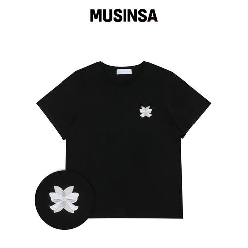SALTY FLOWER 白色丝带刺绣签名短袖黑色韩国官网直邮进口MUSINSA