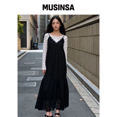 320SHOWROOM 黑色透视蕾丝吊带裙 MUSINSA韩国直邮官方正品