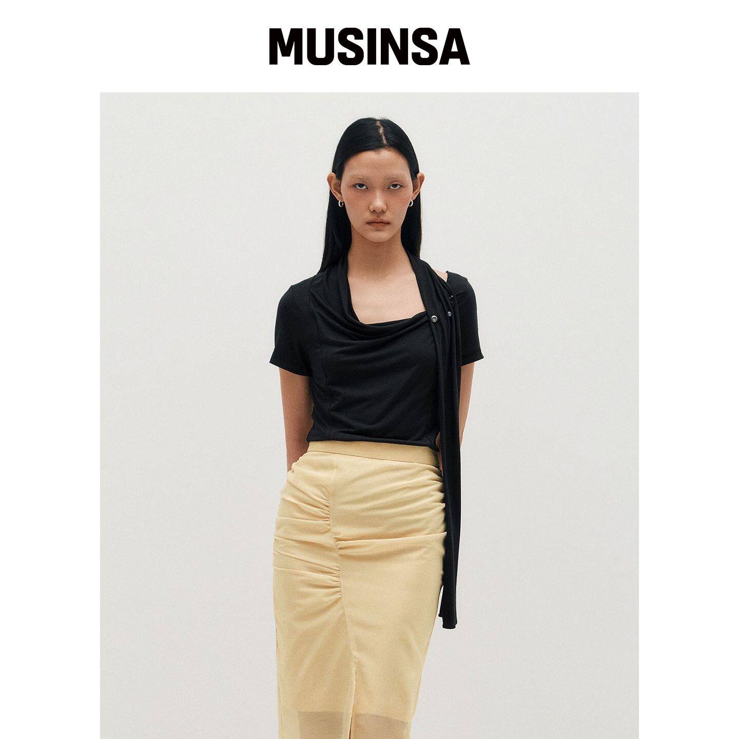 KIMZISU 高领围巾T恤_黑色 MUSINSA韩国直邮官方正品