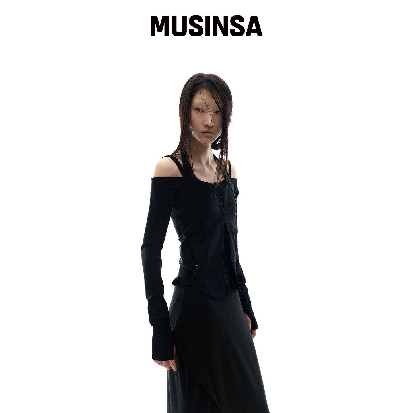 OJOS 露肩吊带夹克 / 黑色 MUSINSA韩国官网直邮进口