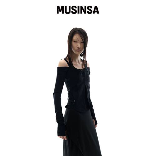 OJOS 露肩吊带夹克 / 黑色 MUSINSA韩国官网直邮进口